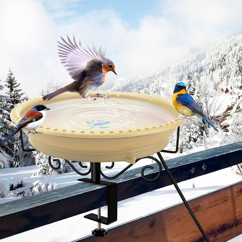 Lovppy Heated Bird Baths for Outdoors for Winter, 100W Heated Birdbath Water Heater with Thermostatically Controlled, Heated Bird Bath for Deck Railing Outside Garden Patio Yard (Khaki) - Image 1